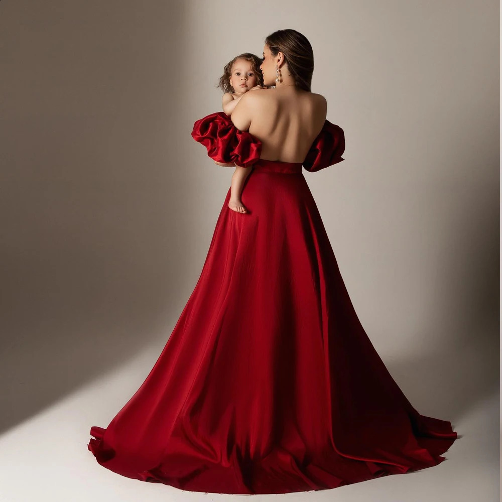 Maternity Pography Props Dress Elegant Satin Lace Up Skirt Bubble Sleeves Poshoot For Women Studio Clothes 250114