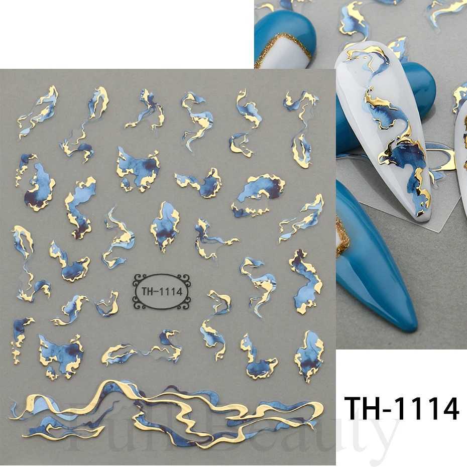 3D Golden Wave Line Nail Sticker Marble Blue Geometry Abstract Flowers Nail Art Sliders Decals Foils Manicure Decorations CHTHXJ250120