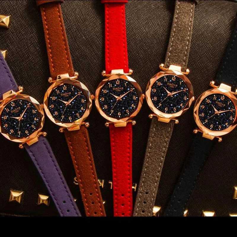 Luxury Starry Sky Watch for Wen Fashion Ladies Quartz Wristwatch Red Leather Waterproof Clock Womens Watch Womens Watch X250203