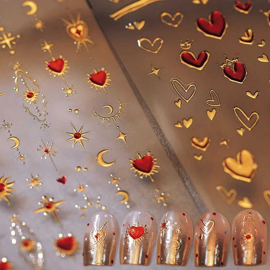 Traditional Chinese Gems Star Moon Red Love Heart Totem Starlight Rhinestone Punk Nail Art Sticker Charm DIY Manicure Tool DecalXJ250120