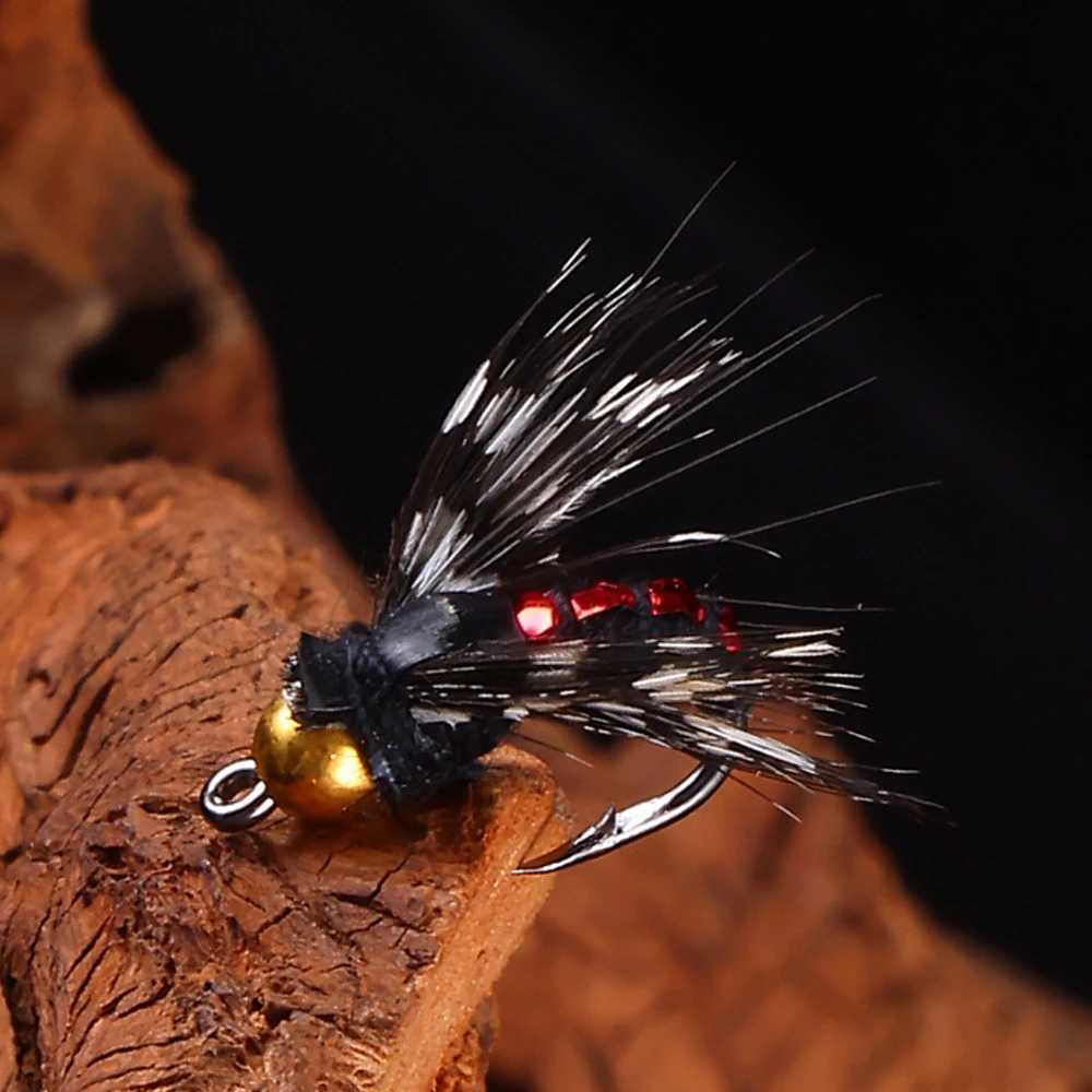40PCS #14 Hot Sale Brass Bead Head Fast Sinking Nymph Scud Fly Bug Worm Trout Fishing Flies Artificial Insect Fishing Bait LureXJ250122
