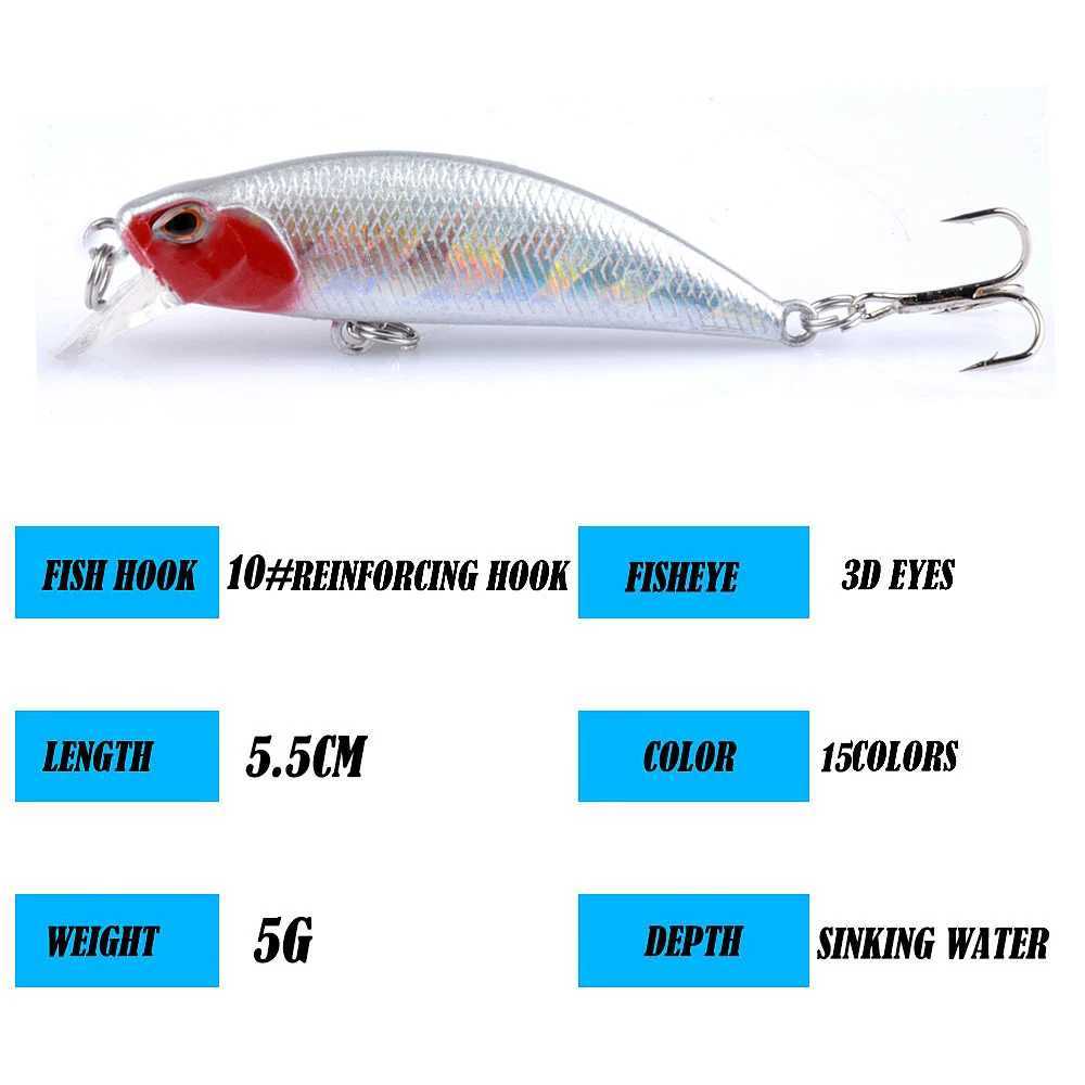 1pcs 5.5cm 5g Sinking Minnow Wobblers Fishing Lures Trout Artificial Plastic Hard Bait Jerkbait Crankbait Bass Fishing TackleXJ250122