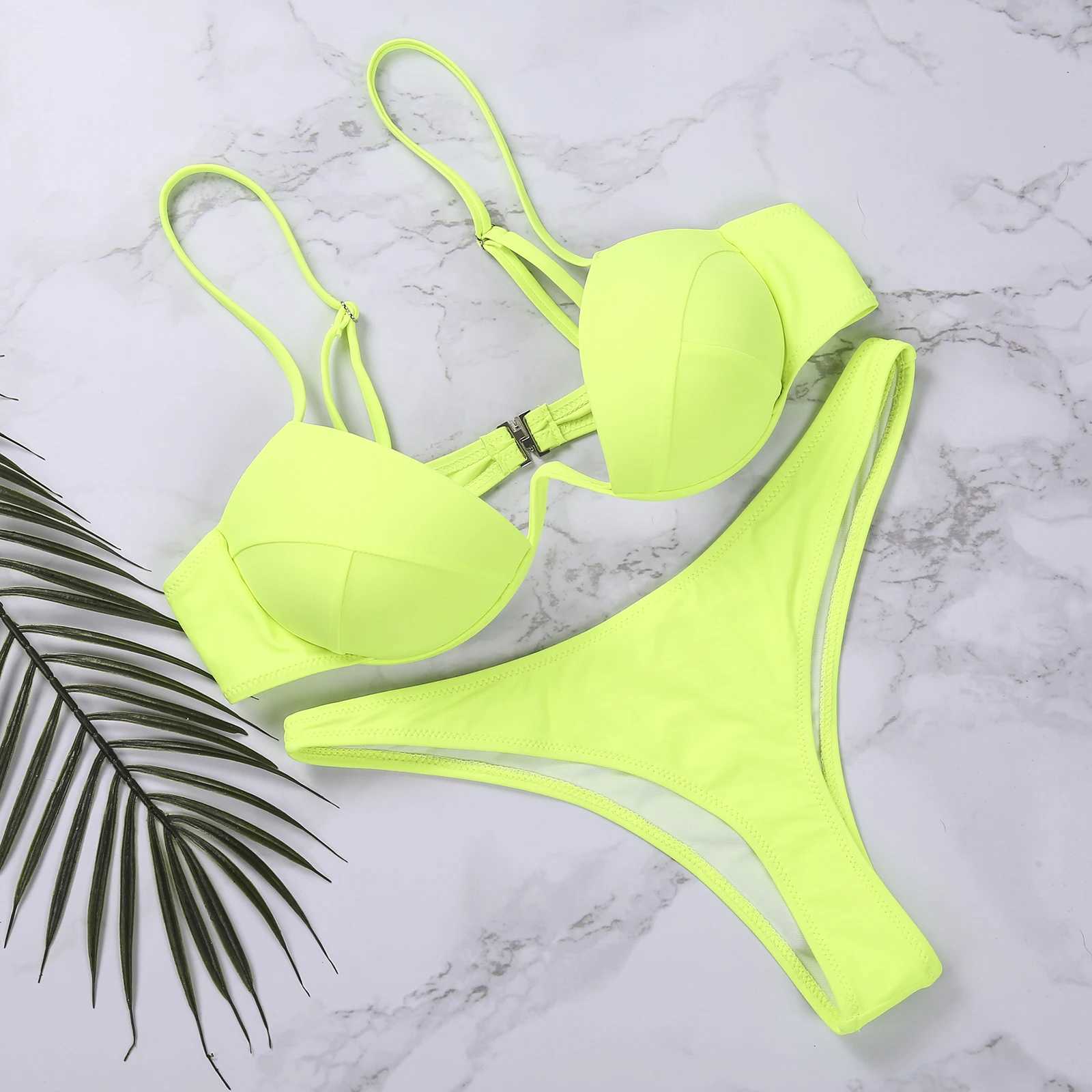 Women Push Up Two Piece Bikini Swimsuits Solid Color Bra Padded Swimwear Bathing SuitXJ250120