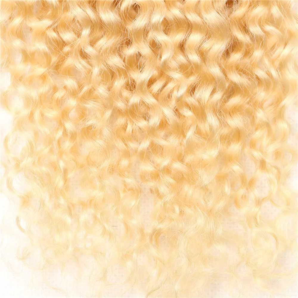 613 Honey Blonde Kinky Curly 4x4 Lace Clo Free Part Transparent Lace 100% Human Hair Pre Plucked With Baby Hair 10-20 InchesXJ250120