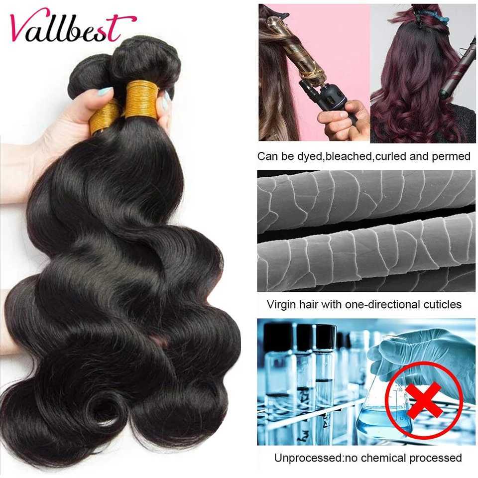Vallbest Body Wave Bundles Human Hair With 4x4 Lace Clo Brazilian Hair Weave 3/4 Bundles With Clo Remy Hair ExtensionsXJ250120