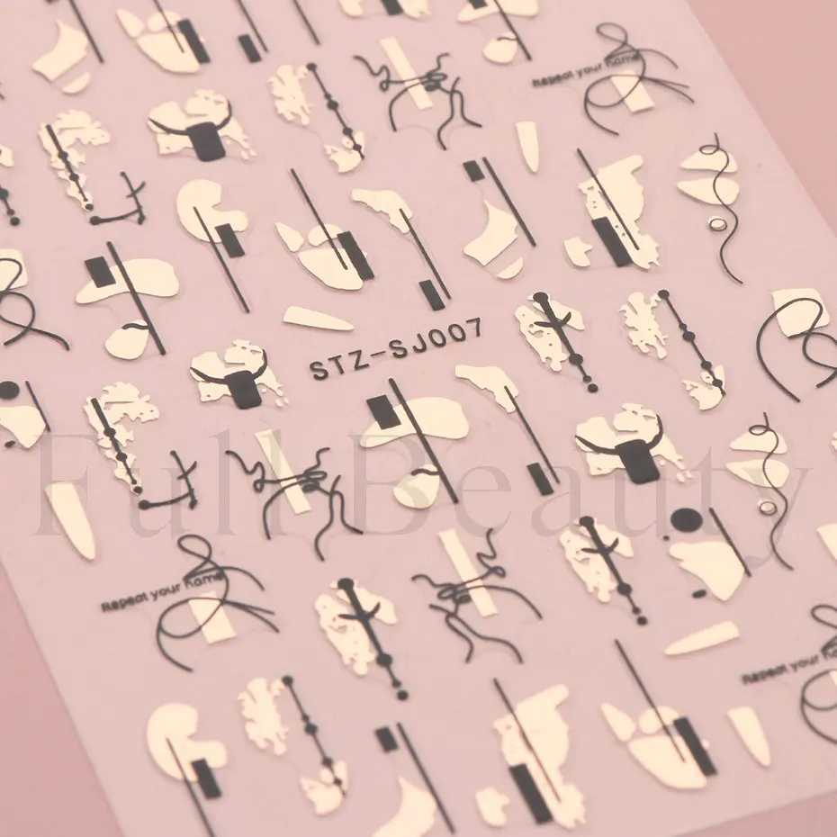 Metal Graffiti Line Nail Stickers Rose Gold 3D Laser Abstract Face Black Bronzing Geometric Leaf Decals Nail Design Decor SliderXJ250120