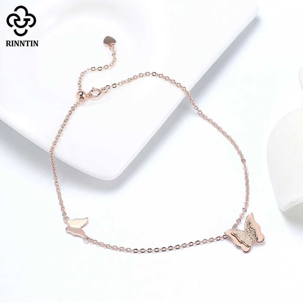 Rinntin Genuine 925 Sterling Silver Butterfly Anklet for Women Fashion Foot Bracelet Summer Sexy Strs Jewelry SA63XJ250121