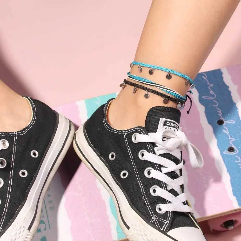Summer String Ankle Bracelets Rope Anklets Braided Beach Boho Coin Anklets Cute Friendship Foot Jewelry gift for Women Teen GirlXJ250121