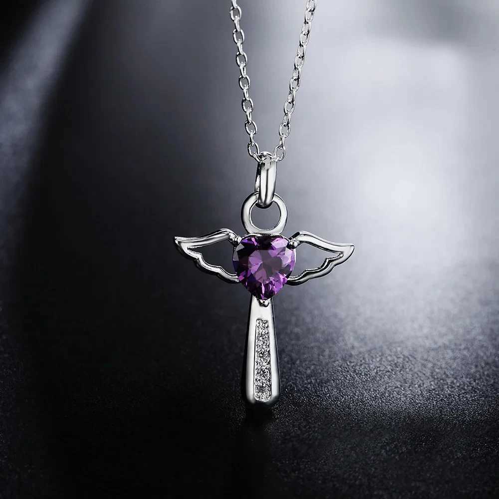 Fashion brand 925 Sterling Silver Necklace For Women luxury Wedding Jewelry angel crystal cross pendants chain neckalceXJ250114
