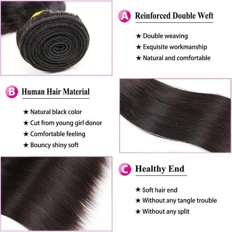 4 Bundles Indian Human Hair Straight Bundles With Clo 4x4 Lace Free Part Virgin Silky Straight Hair Extensions With CloXJ250120
