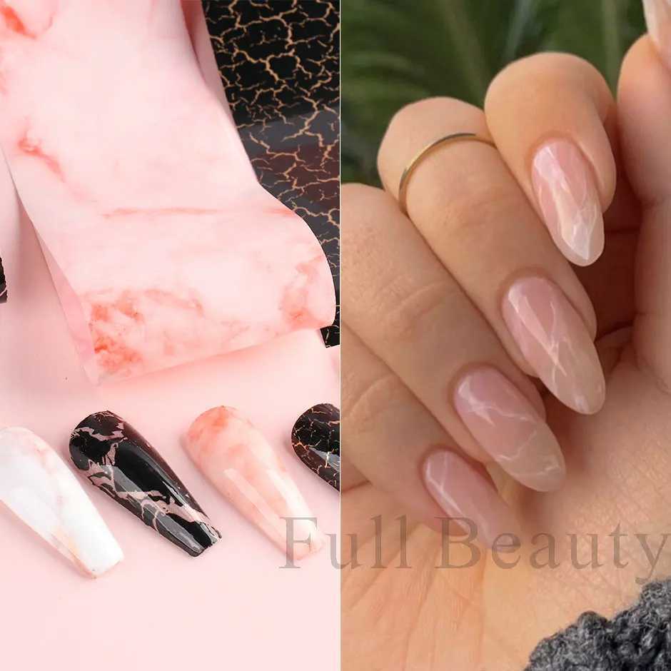 10 Roll/Box Marble Gold Foils Nail Stickers Holographic Iridescent Marble White Black Transfer Paper Decal Manicure Decor SACX04XJ250120