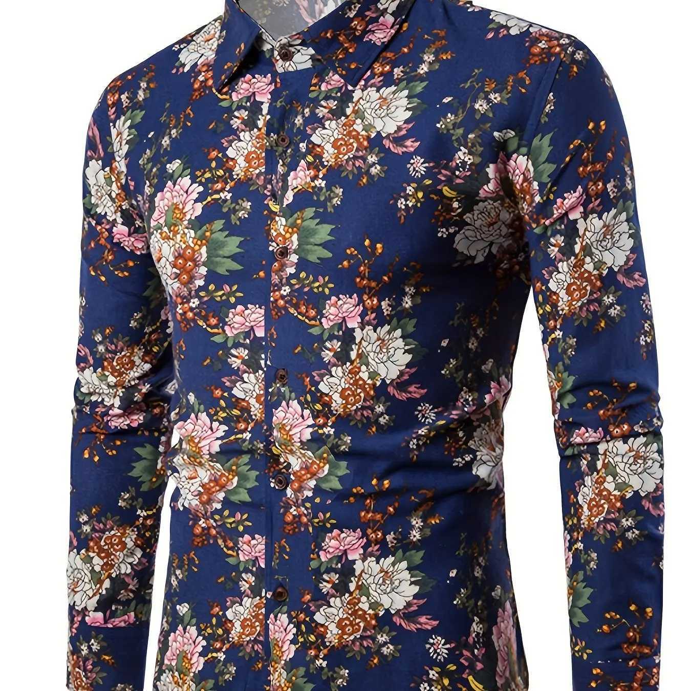 2024 New Fashionable Casual Comfortable Mens 3D Printed Floral Pattern Print Cardigan Long Sleeve Lapel Shirt For DatingXJ250121