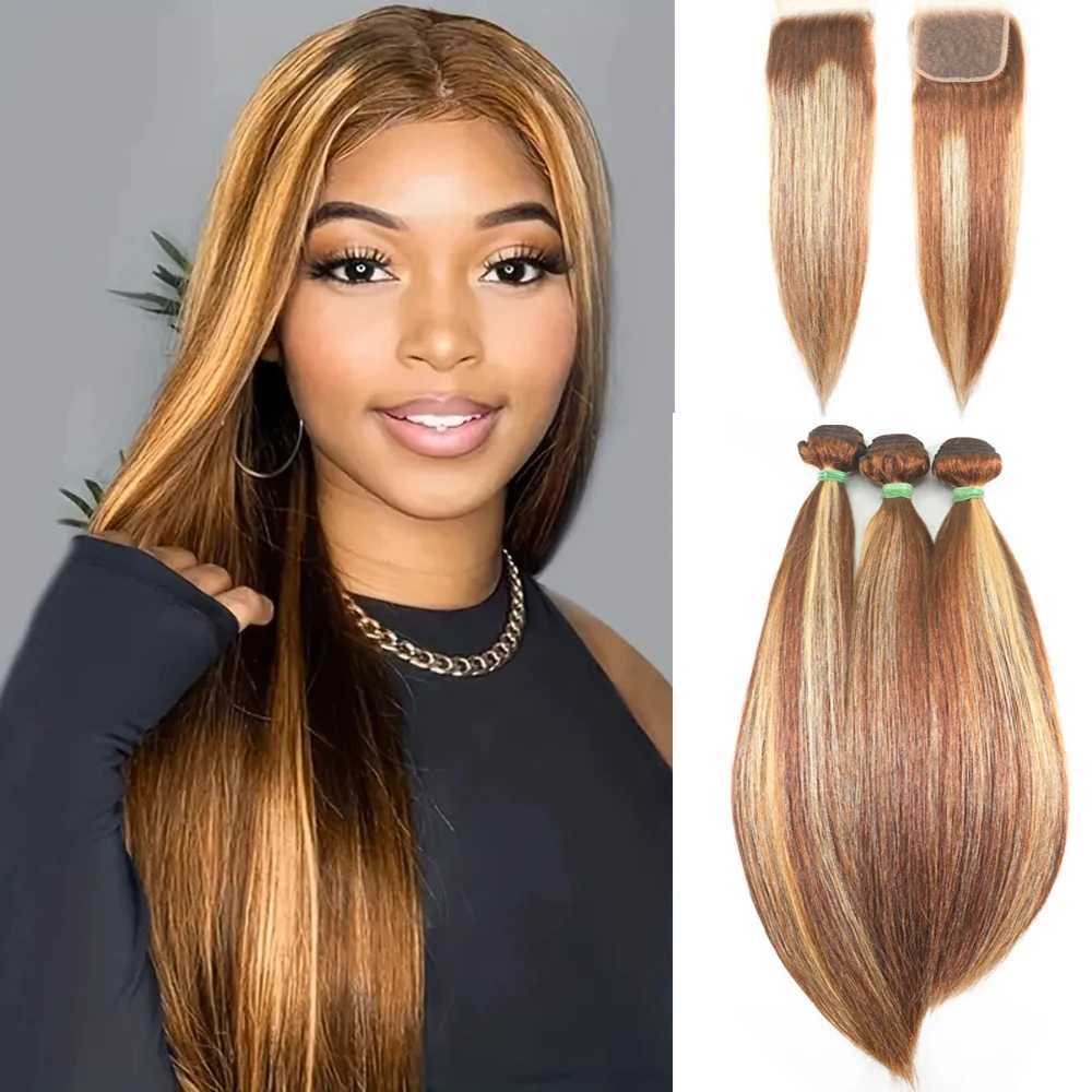 P4/27 Highlight Straight Human Hair Bundles With Clo Brazilian Hair Weave Bundles With Clo Hair Extension 3/4 BundlesXJ250120
