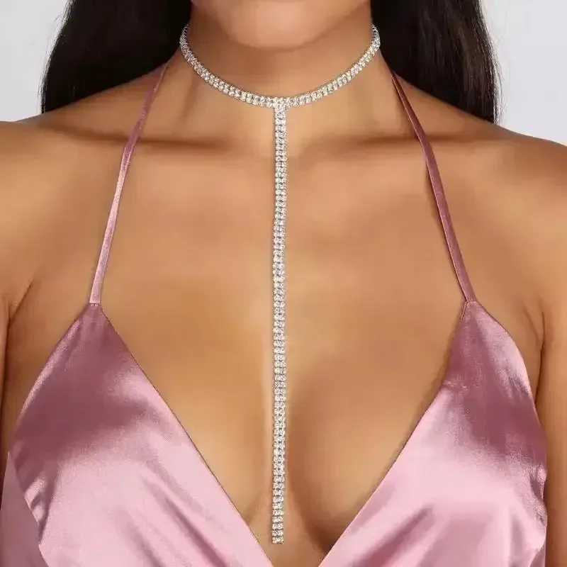 Fashion Full Rhinestone Chain Necklace for Women Statement Long Tassel Choker Crystal Collar Party Jewelry Neck AccessoriesXJ250121