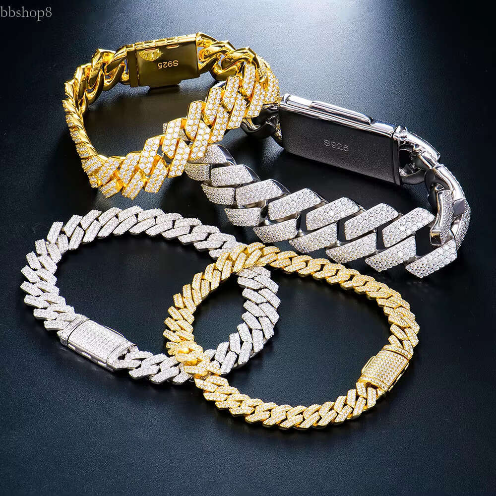 miami iced out vvs moissanite dia cuban k chain bracelet 8-20mm s style sier white gold plated for men