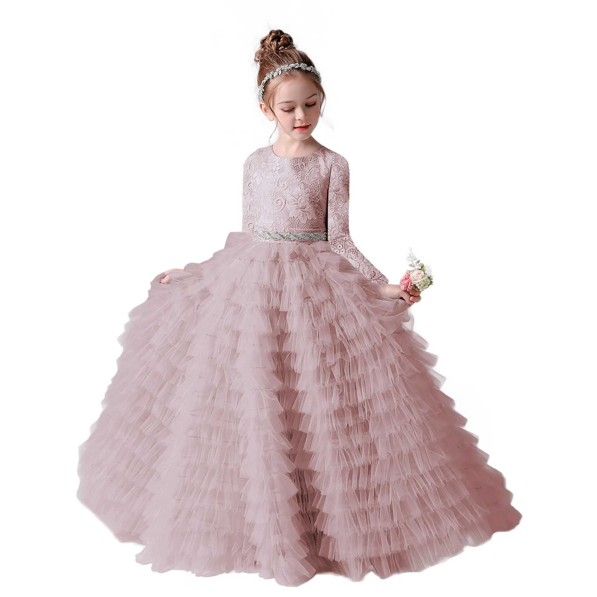 Dideyttawl Customized Grey Long Sleeves Princess Dress For Girls Lace Tulle Junior Concert Gown For Banquet Formal Party Winter X250203