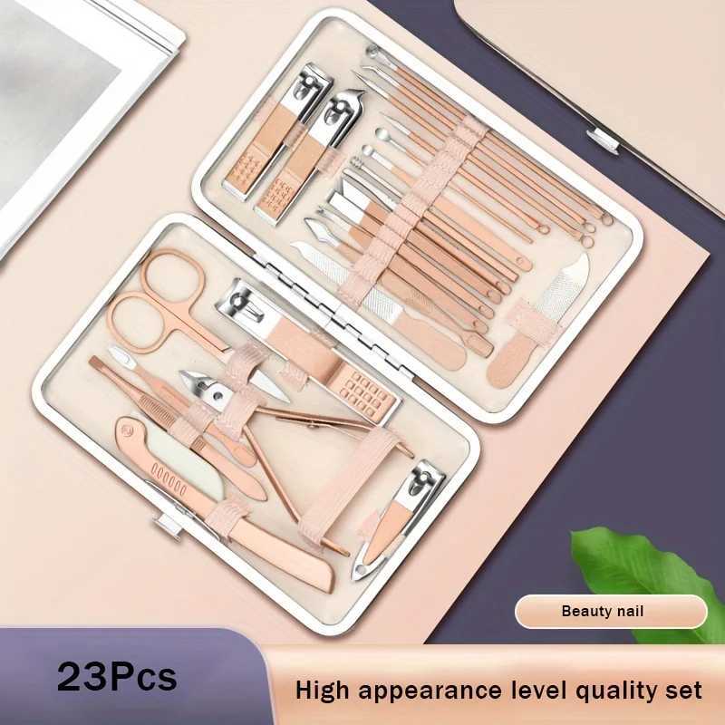 7-23Pcs Set Rose Gold Stainless Nail Art Tools Kits Nail Clipper Cutter Trimmer EarPick Grooming KitXJ250121