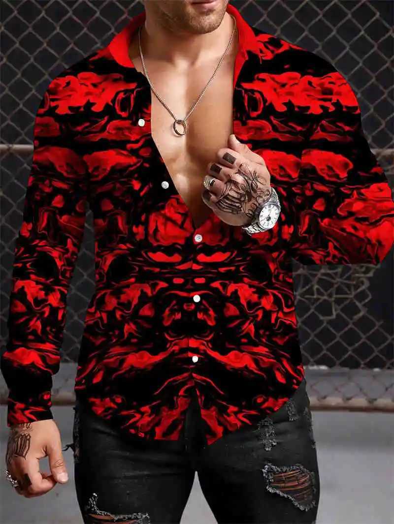 2023 Summer Y2K Men Shirt Fashion 3D Printing Shirts Pattern Casual Oversized Long-sleeved Shirt Fitting Tops ClothingXJ250121