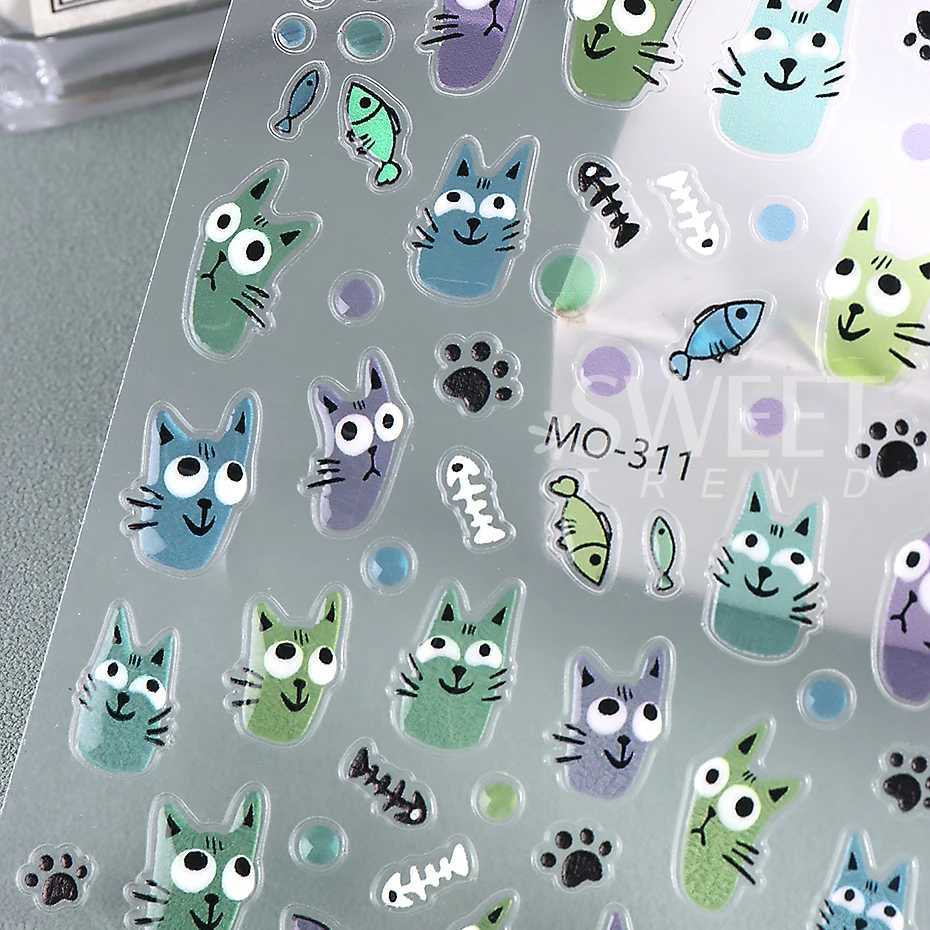 5D Black Cartoon Cute Cat Nail Stickers Cat Stars Letters Nail Sliders Y2K Korean Nail Art Manicure DIY Nail Supplies DecorXJ250120