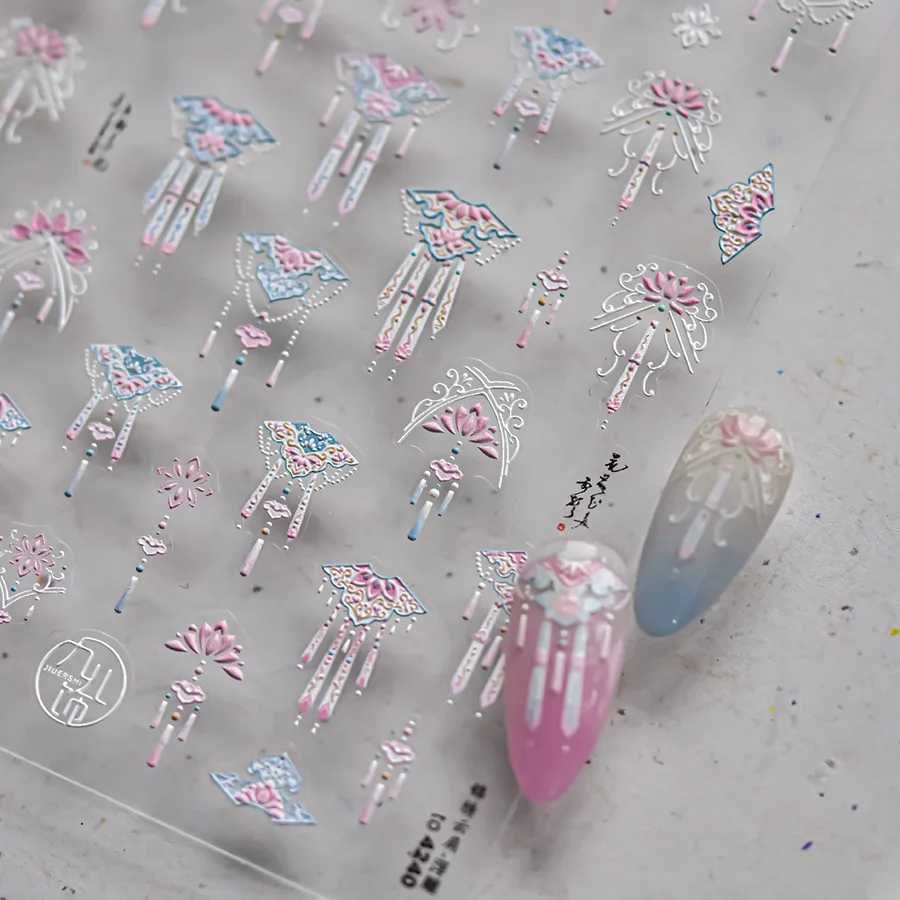 5D Palace Costume Nail Stickers Jade Pendant Fan Flower Chinese Cheongsam Relief Nail Art Stickers Retro Frame Nail Art DecalsXJ250120