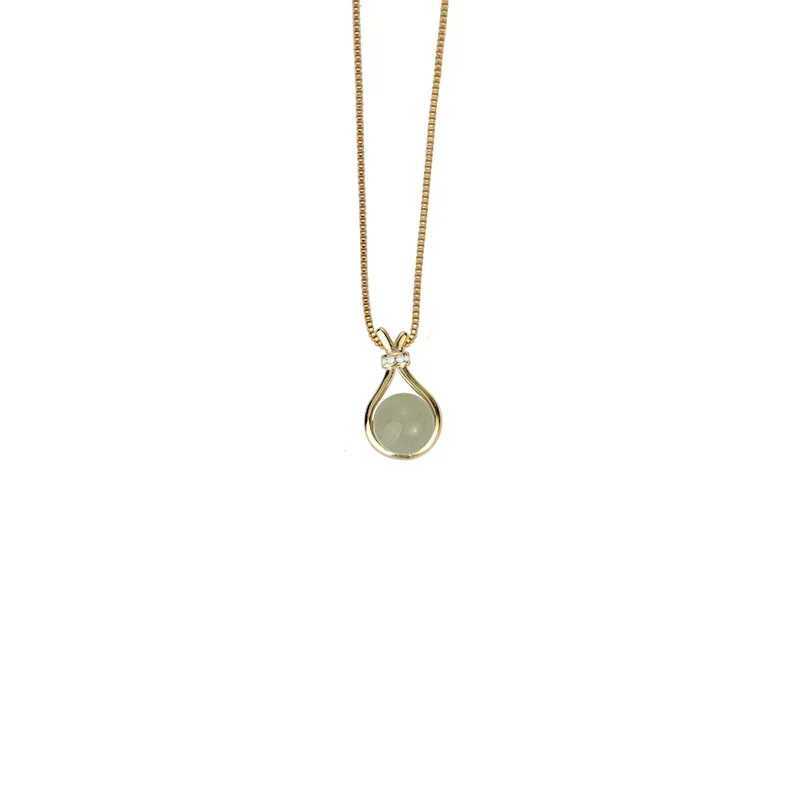Fashion Light Green Jade Pendant Necklaces Stainless Steel for Women Trendy Retro Style Female Clavicle Chain JewelryXJ250121