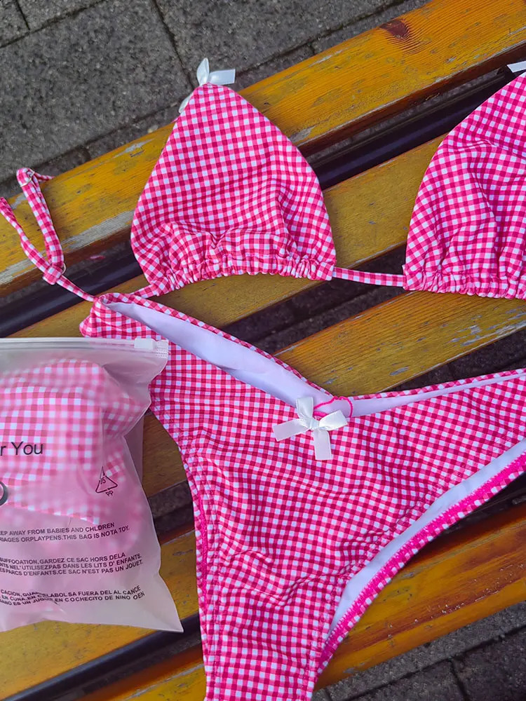 Patchwork Bikinis String Bikini Set Ruffles Side Swimwear Women Sexy Swimsuit Woman Halter Bathing Suits Two Piece Beachwear 250121