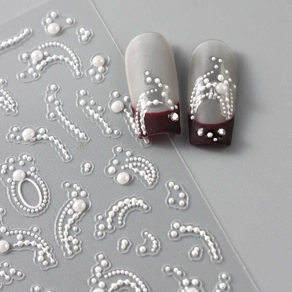 White 5D Pearl Lace Wave Lines Nail Art Stickers Elegant Exquisite Nail Decoration Decals Self Adhesive Transfer Slider ManicureXJ250120