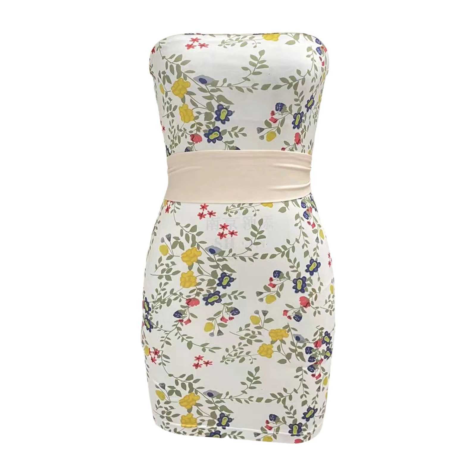 Women Tie Front Mini Tube Dress Y2k Floral Strapless Bodycon Dress Sveless Short Dress Party ClubwearXJ250115
