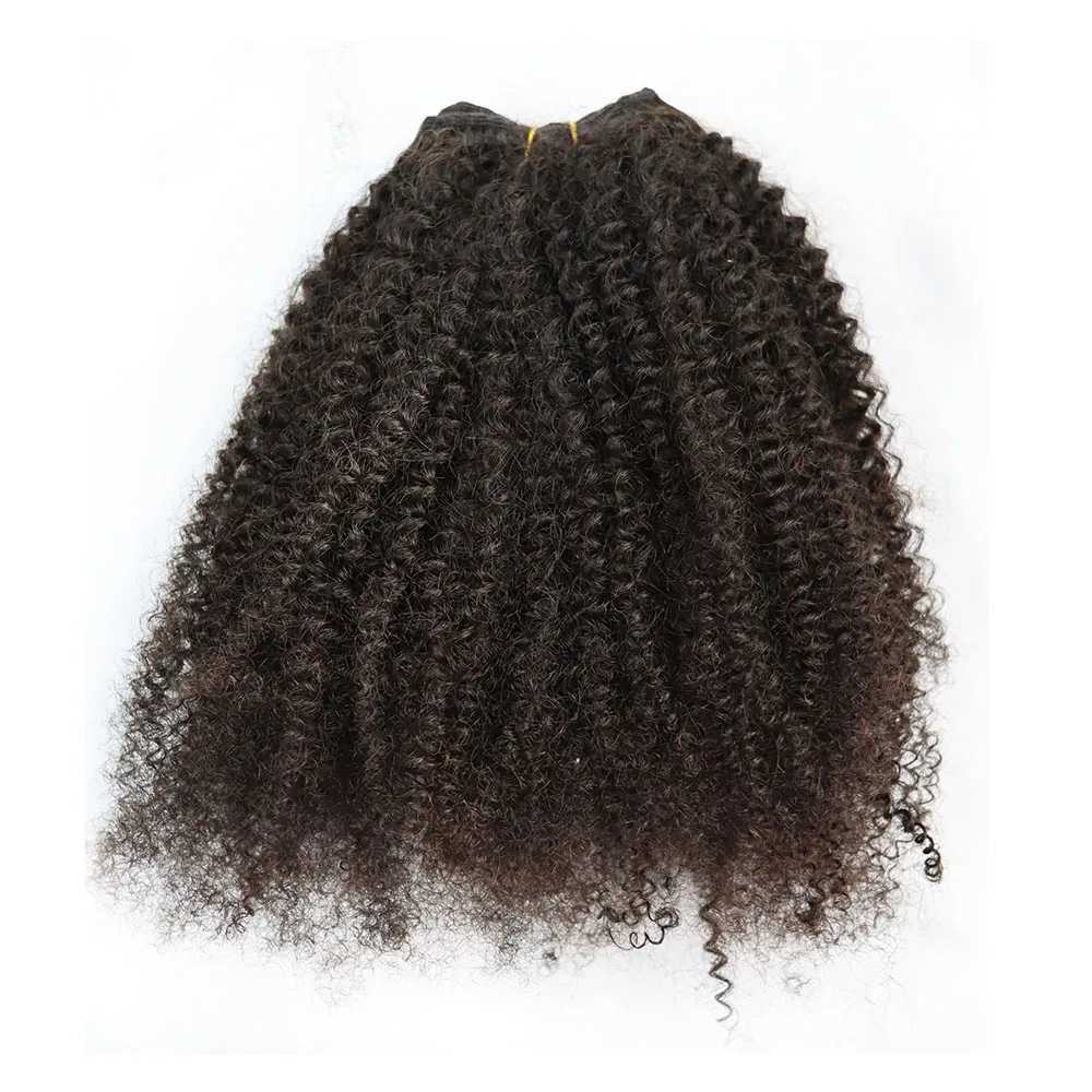 Afro Kinky Curly Virgin Human Hair Bundles with Frontal Natural Color Curly Brazilian Hair Weft with Lace Clo Full HeadXJ250120