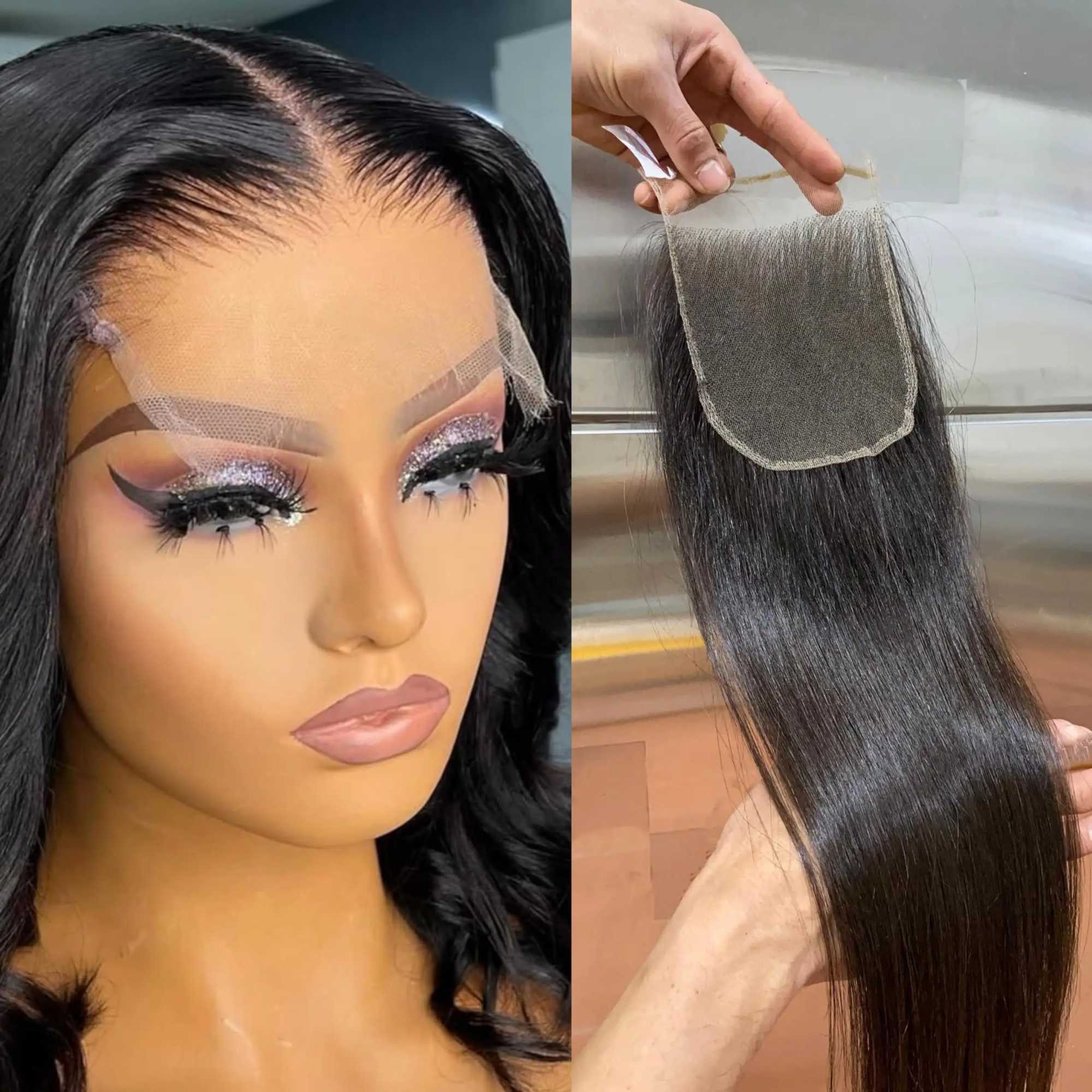 4x4 Straight Lace Clo Human Hair 10-24 Inch Natural Black 100% Brazilian Virgin Hair Transparent Lace Front CloXJ250120