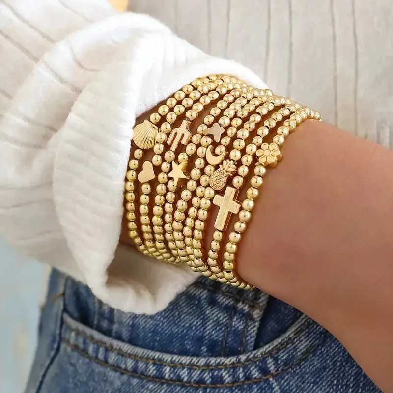 Punk Vintage Gold Color Heart Star Pineapple Flower Cross Beads Bracelets for Woman Luxury Designer Jewelry Bracelets Women Femme W250121