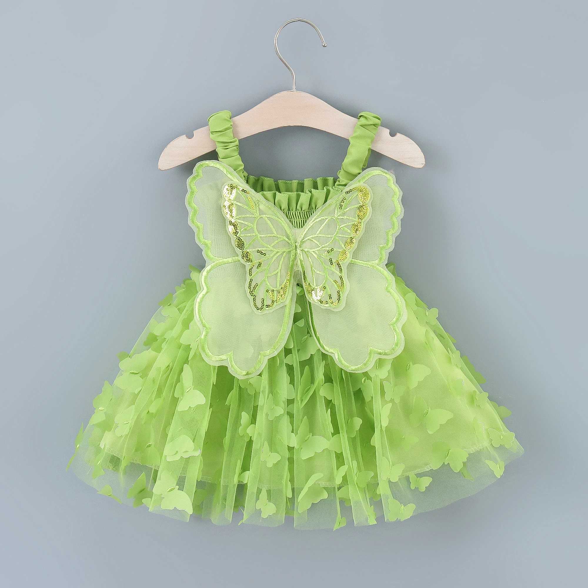 Girls New Summer Dress With Large Butterfly Wings On The Back Drawstring Waist Mesh Colorful Butterfly Princess Party Dress X250203