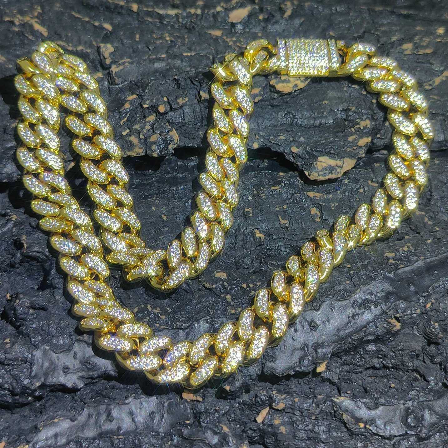 d Out 18K Gold Filled Miami Cuban Link Bracelet Chain 12mm Mens Hip Hop Jewelry Diamond CZ NecklaceXJ250114