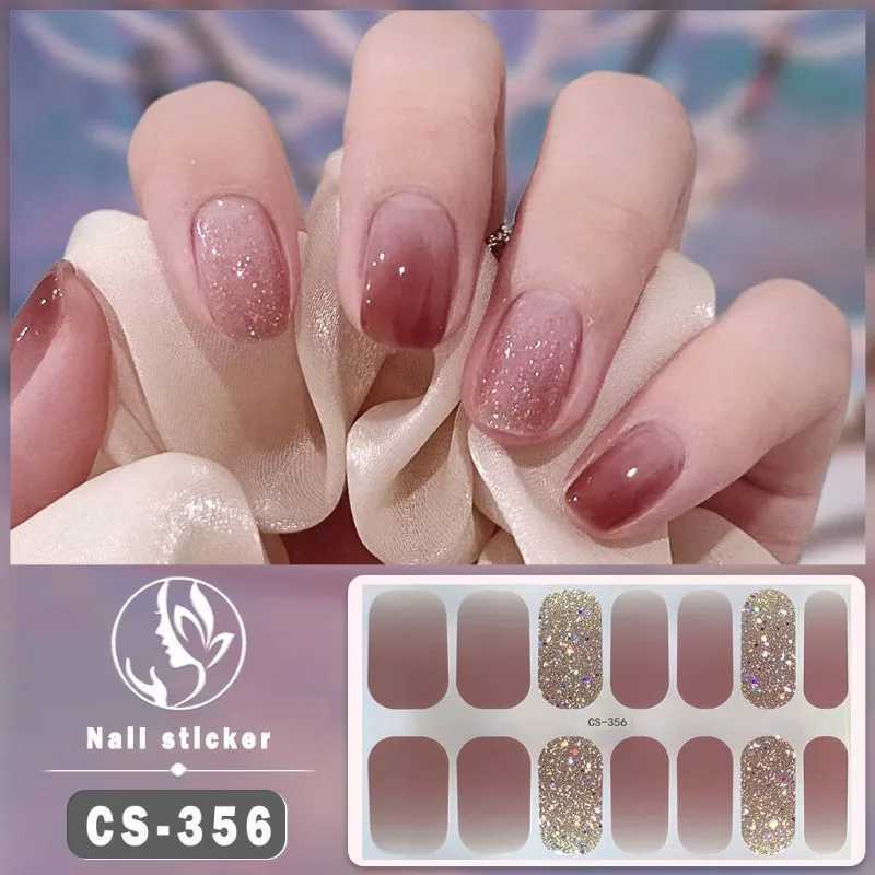 Glitter Pink Bake Free Gel Nail Enhancement Sticker Press On Marble Gradient Color Jump Color Waterproof Durable Nail Art DecalsXJ250120