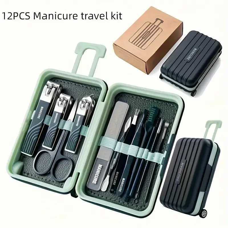 12Pcs Nail Clippers Manicure Tool Set with Travel Suitcase Grooming Stainless Steel Nail Cutter Professional Pedicure Nail ToolsXJ250116