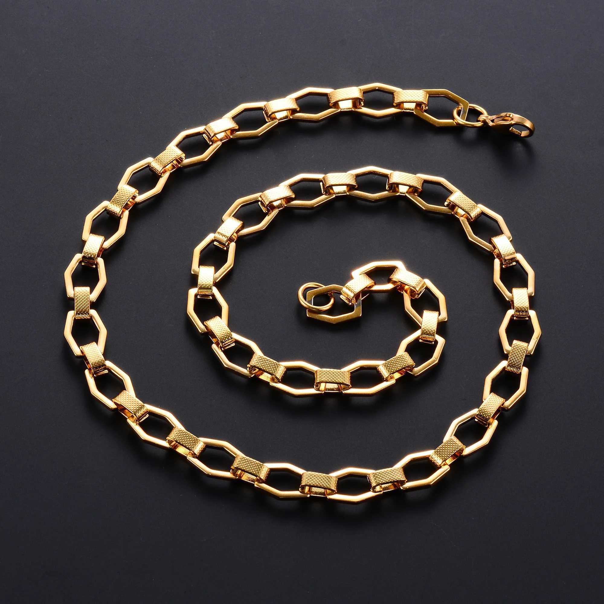 9mm Stainless Steel Link Hexagon Neck Chain Necklace for Women Men Handmade Geometric Chunky Choker Punk Rock Boy Metal JewelryXJ250121
