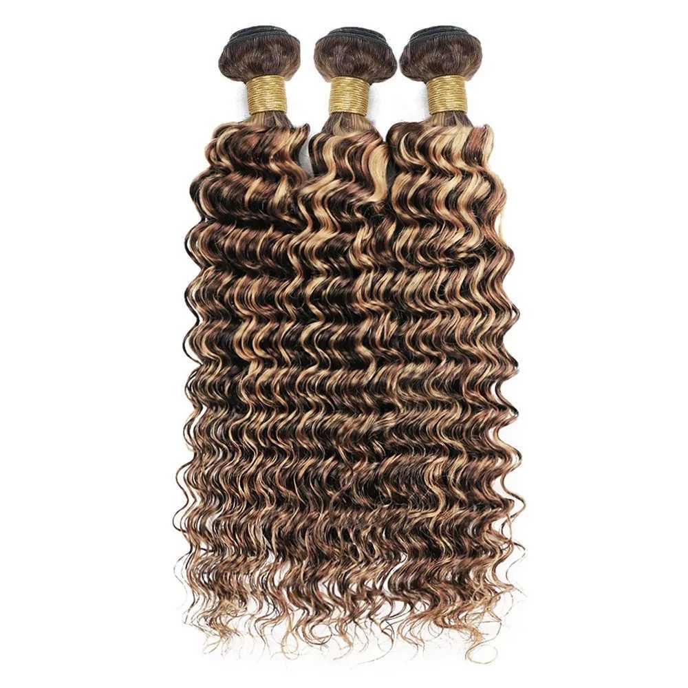 30 Inch Highlight Deep Wave Bundles with Clo Brown Human Hair Bundles with Clo Ombre Honey Blonde Bundles with CloXJ250120