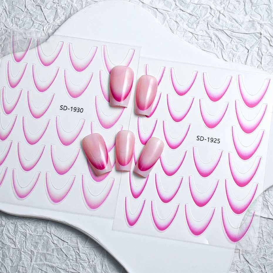Gradient French Line Nail Stickers Decals Purple Pink Blue 3D French Tips Manicure Nail Art Gel Sliders Decorations AccessoriesXJ250120