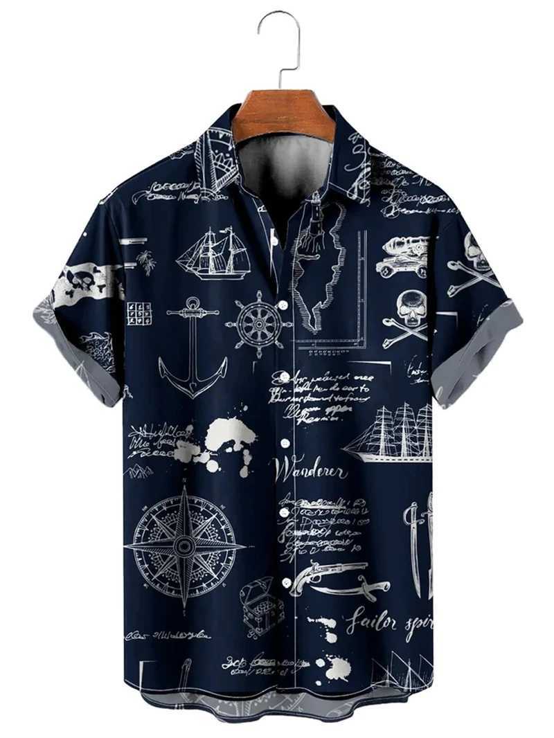 Vintage Shirt For Men 3d Map Printed Short Sleeve Male Shirt Lapel Button Mens Clothing Casual Fashion Tops Oversized TshirtXJ250121