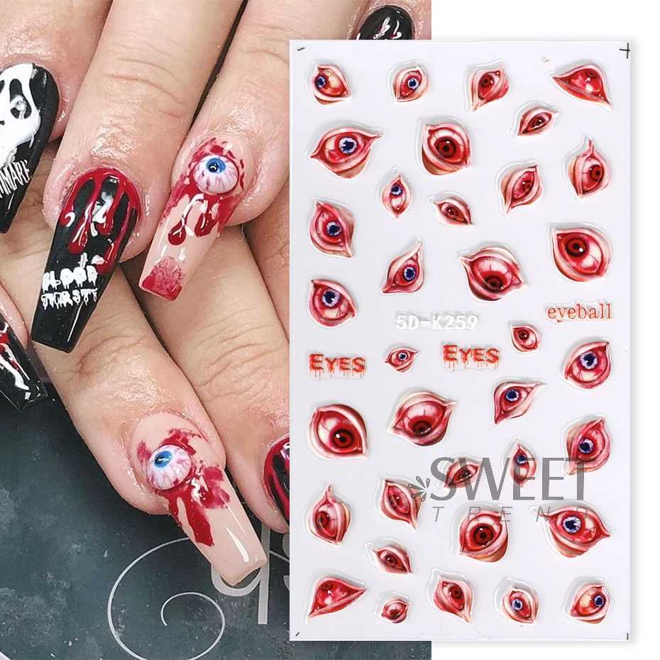 5D Gems Spider Embossed Nail Stickers Design Centipede Red Eyeball Adhesive Sliders Holiday Party New Year Decals Manicure FoilsXJ250120