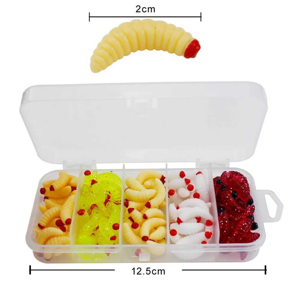 125Pcs Fishing Lure Lifelike Worm Maggot Grub Soft Bait Silicone Artificial Bait Earthworm Baits Smell Shrimp Additive Bass CarpXJ250122
