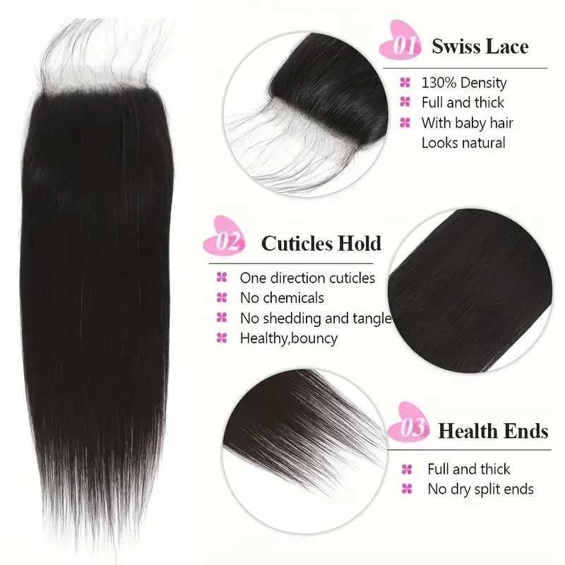 4 Bundles Indian Human Hair Straight Bundles With Clo 4x4 Lace Free Part Virgin Silky Straight Hair Extensions With CloXJ250120