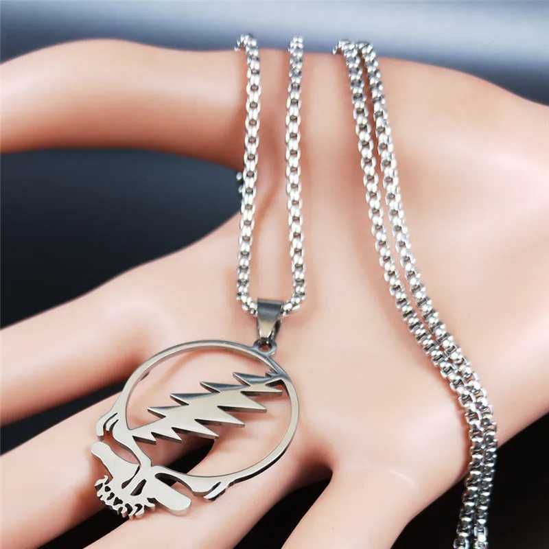 2024 New fashion punk rock band Grateful Dead Skull stainless steel necklace personality alphanulose collarbone chain for men anXJ250121