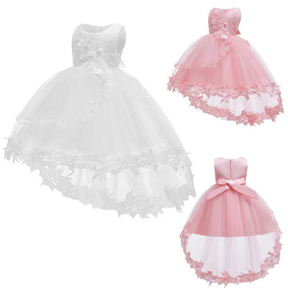 Girl Princess Dress Baby Baptism Lace Solid Long Tailing Dress 1 Year Birthday Party CarnivalBridesmaid Dresses for 0-24Months X250203