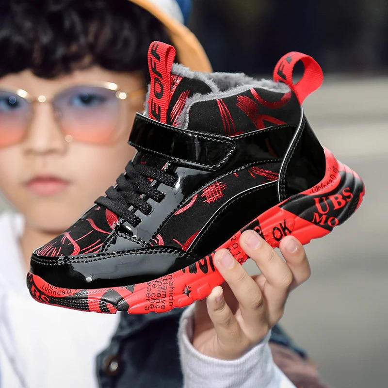 Winter childrens running shoes boys anti slip and waterproof casual shoes warm and cotton sports shoes fashionable teenagers hiking sports shoes 25011