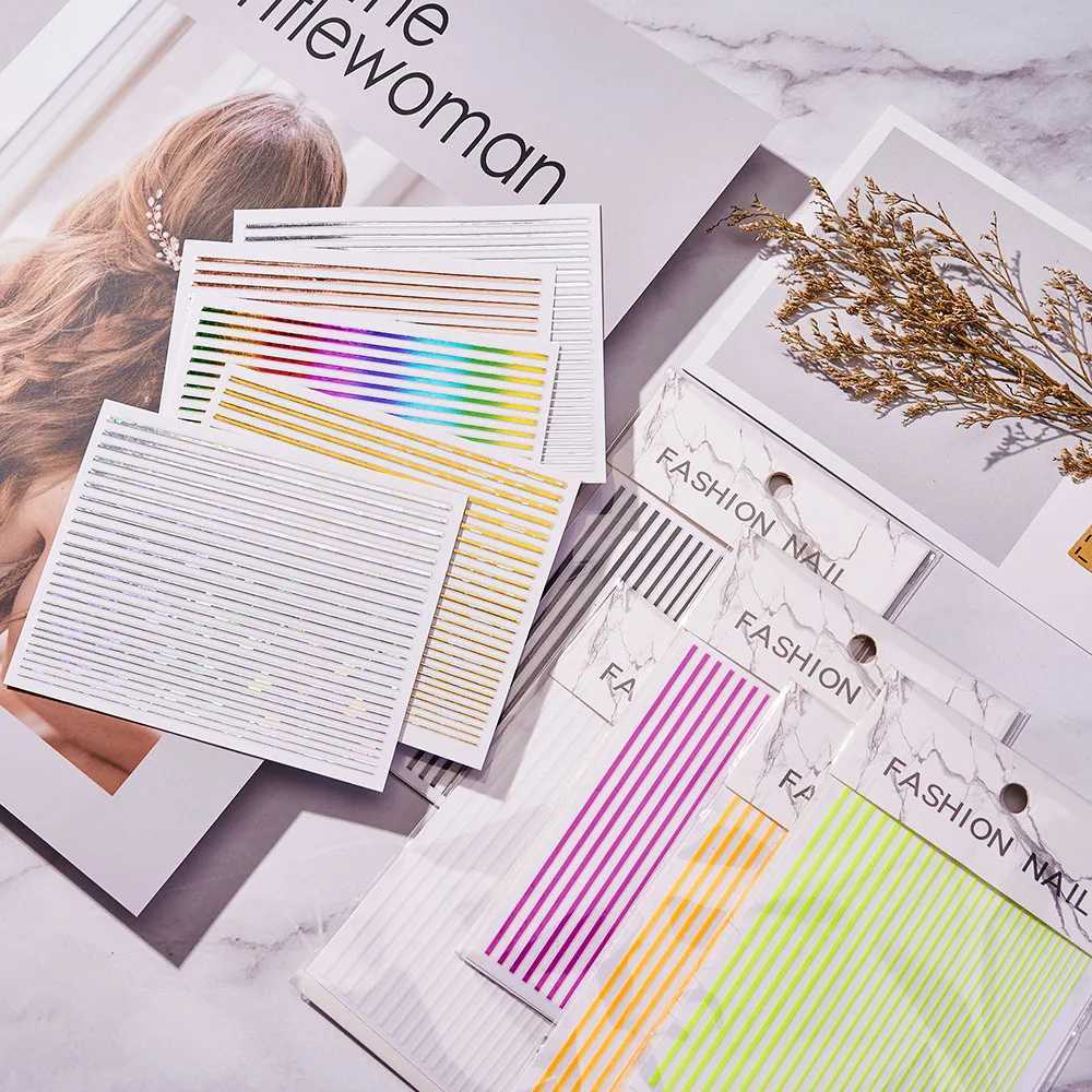 12sheets/lot Lines Stripe Sticker Decal 12Colors Straight Line Nails Art Decoration 3D Self Adhesive For Nails Sticker Decal J8#XJ250120