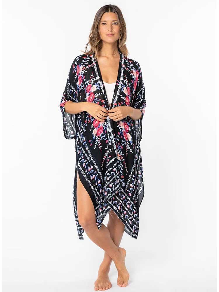 Boho Printed Bikini Cover-ups Kimono Pareo Dr Women Beach Outfits 2023 Summer Beachwear Swim Suit Cover Up Sarong W250120