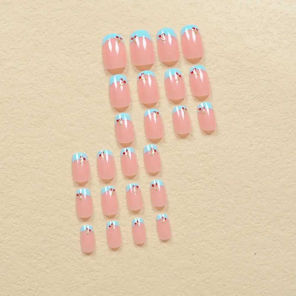 24pcs Manicure On Almond False Nails Stiletto Ballerina Fake Nials Detachable Cute Cherry Press on Nails DIYW250120