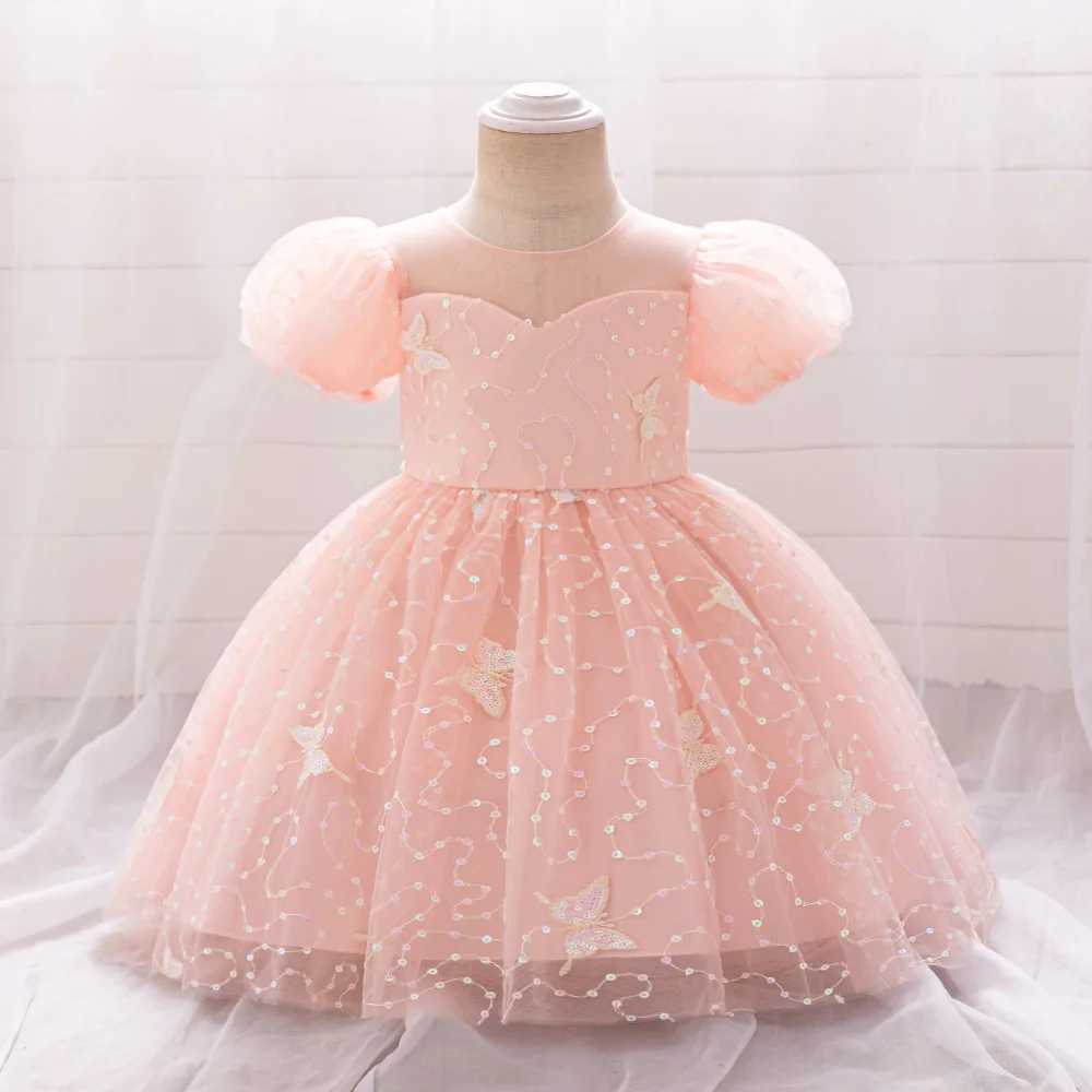 Summer sequin butterfly baby dress sheer 1 birthday baptismal princess wedding childrens party dress girl formal evening dress X250203