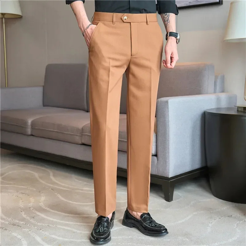 Men Pinstripe Suit Pants Hombre Pantalones 2024 Autumn Stretch Slim Formal Trousers for Men Casual Dress Pants Men Clothing 250122